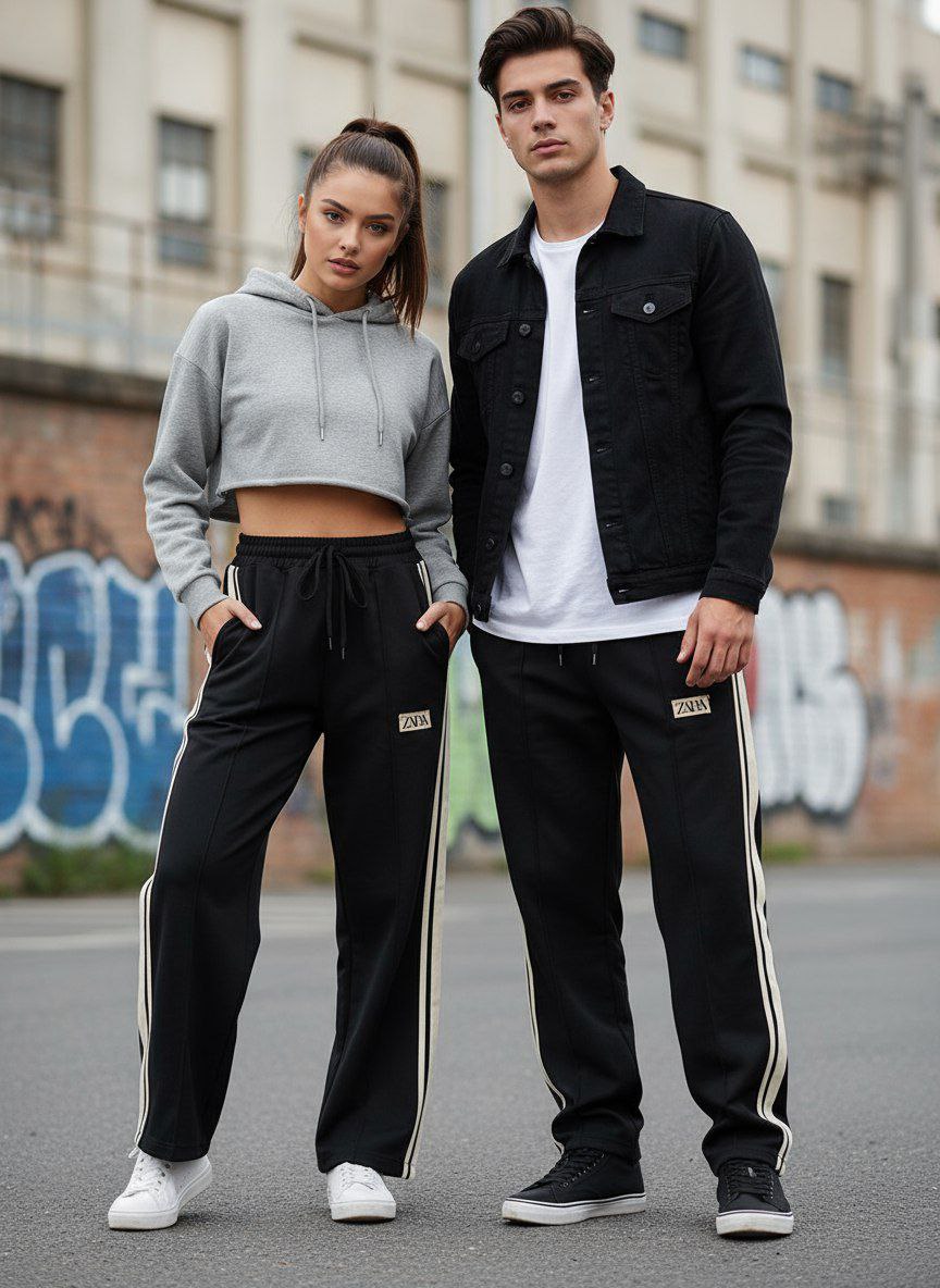 شلوار بگ گلکسی پنبه  اسپرت نوار کنفی مشکی قد ۱۰۵