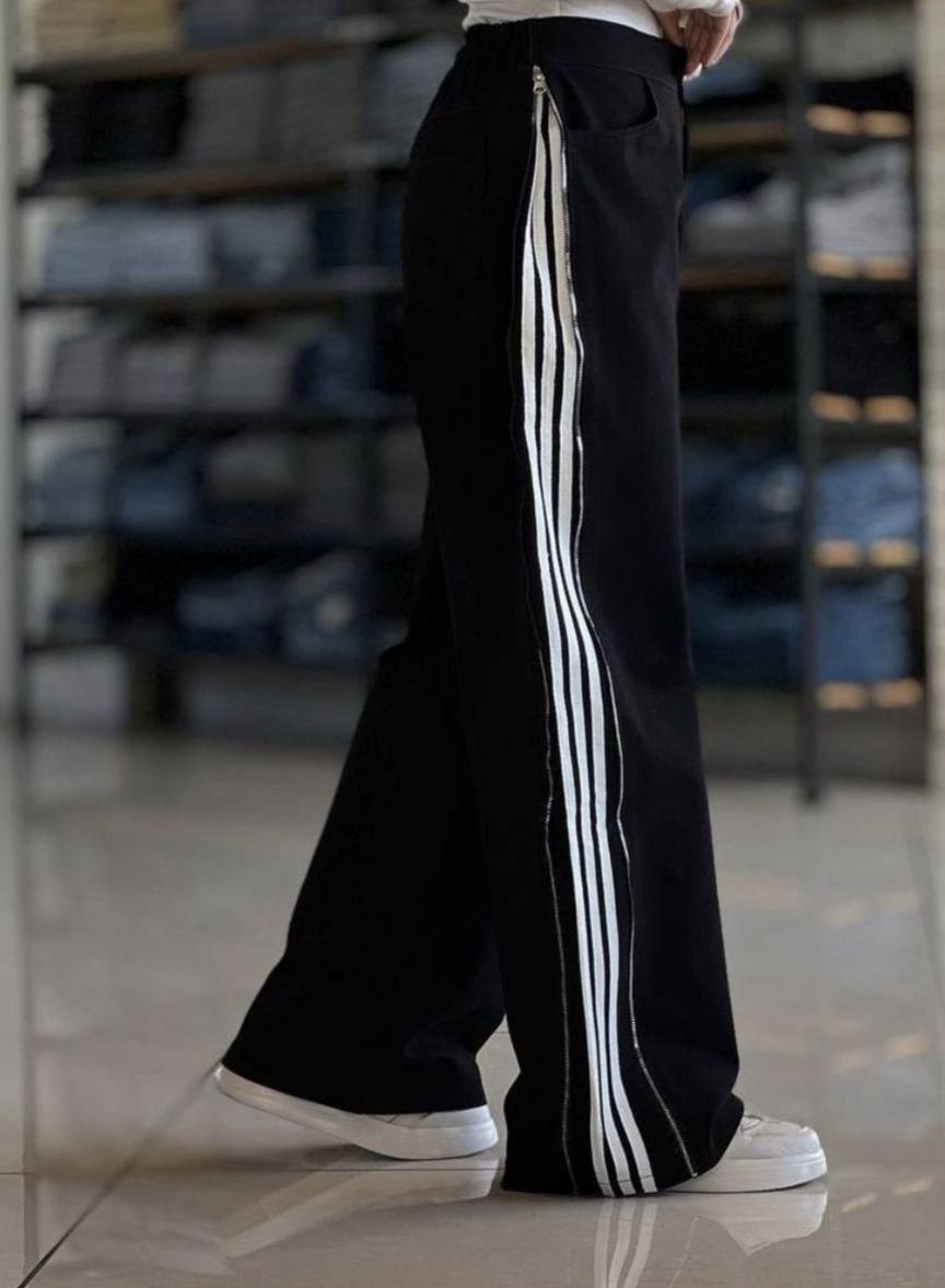 شلوار بگ بغل زیپ کتان بنگال مشکی مدل سه خط اسپرت قد ۱۰۵